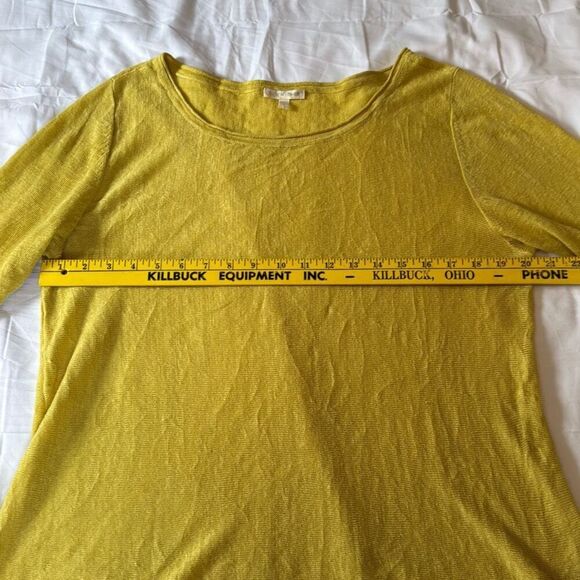 Eileen Fisher yellow linen three quarter sleeve blouse top large scoop neck mini - Picture 9 of 9